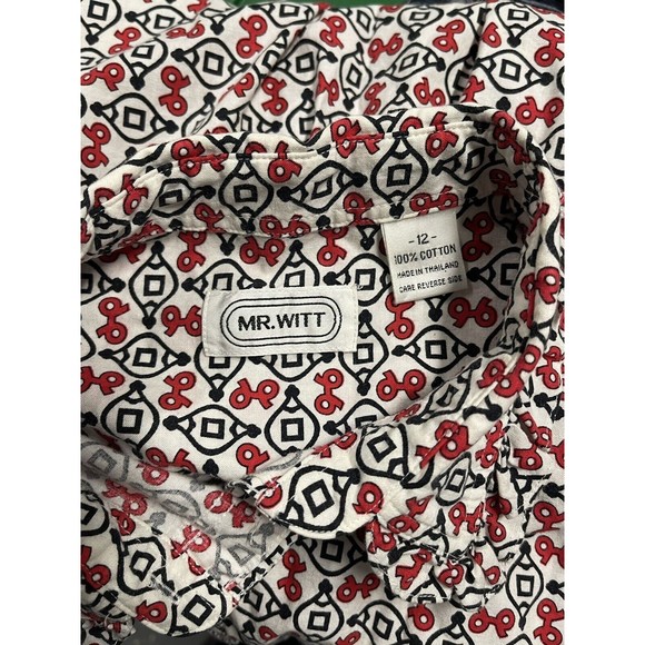 VTG 'Mr. Witt' White/Black/ Red Design Cotton Button Up Size 12 - Picture 3 of 5